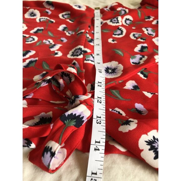 J.Crew Red Floral Printed Wrap Dress Womens 4 Short Sleeve V-Neck Office Church - Picture 9 of 9